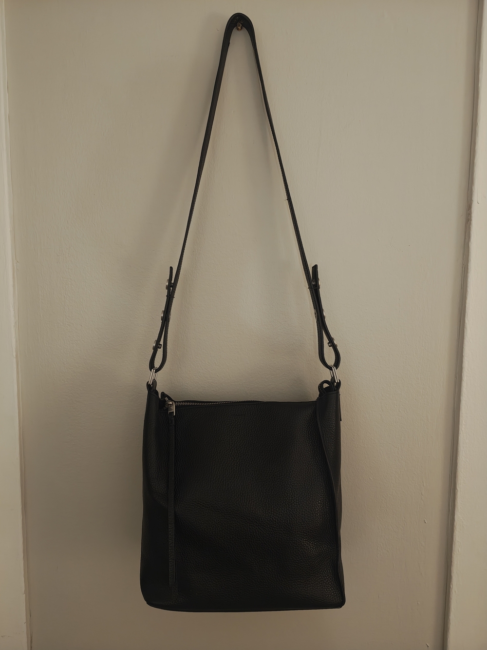 Black Pebbled Leather Crossbody Bag